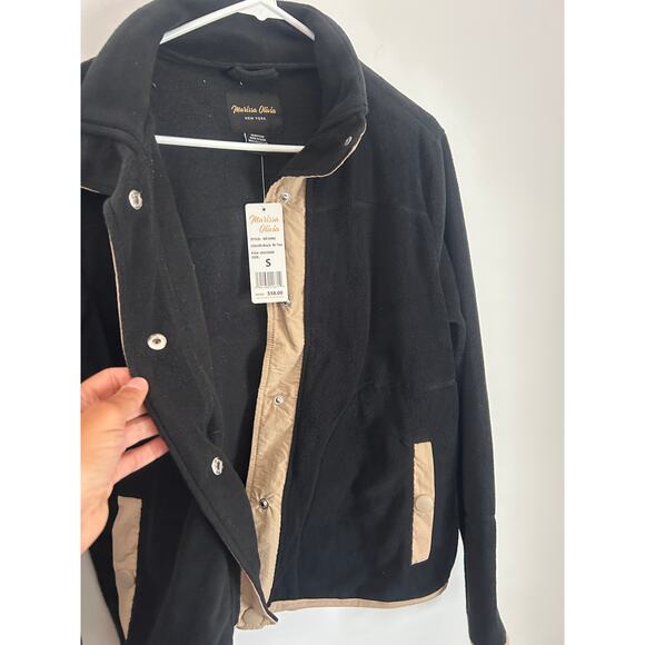 Marissa Olivia Black Button Down Fleece Tan Trim - NWT - Small - Picture 6 of 7